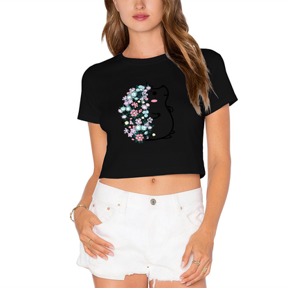 Floral Covered Frog Cute Kawaii Bright Red Crop Top