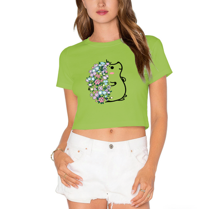 Floral Covered Frog Cute Kawaii Bright Red Crop Top