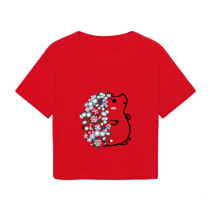 Floral Covered Frog Cute Kawaii Bright Red Crop Top