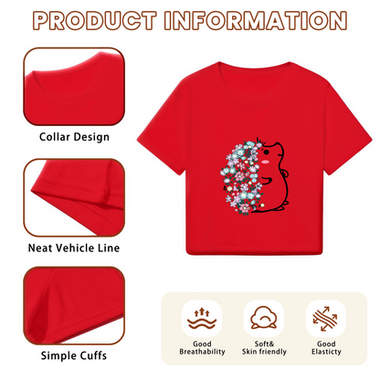 Floral Covered Frog Cute Kawaii Bright Red Crop Top