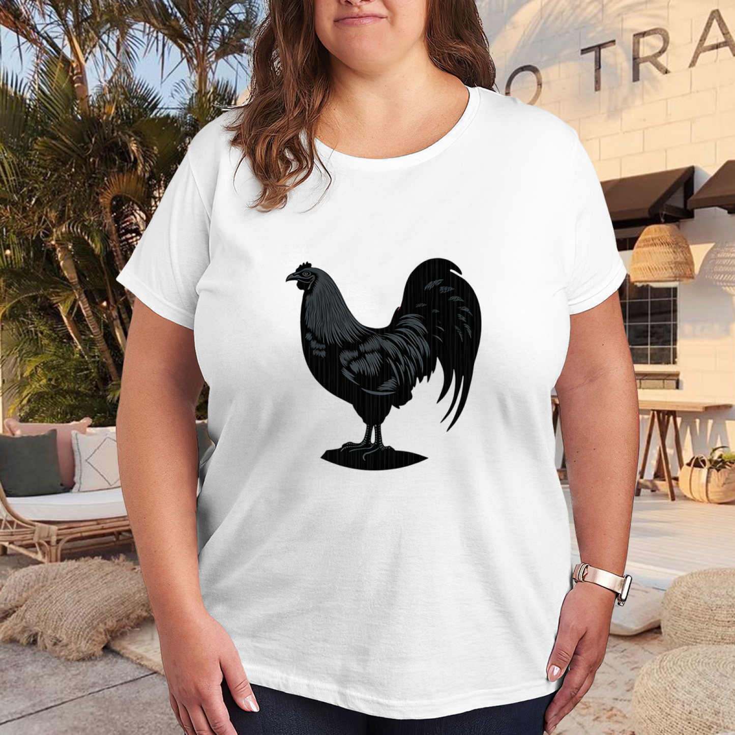 Classic Black Rooster Vintage Silhouette Tee