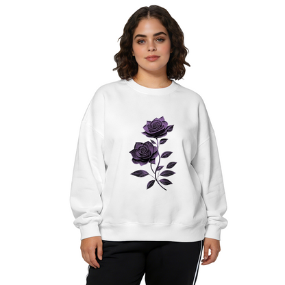 Luxe Glitter Purple Rose Graphic Black Crewneck Sweatshirt