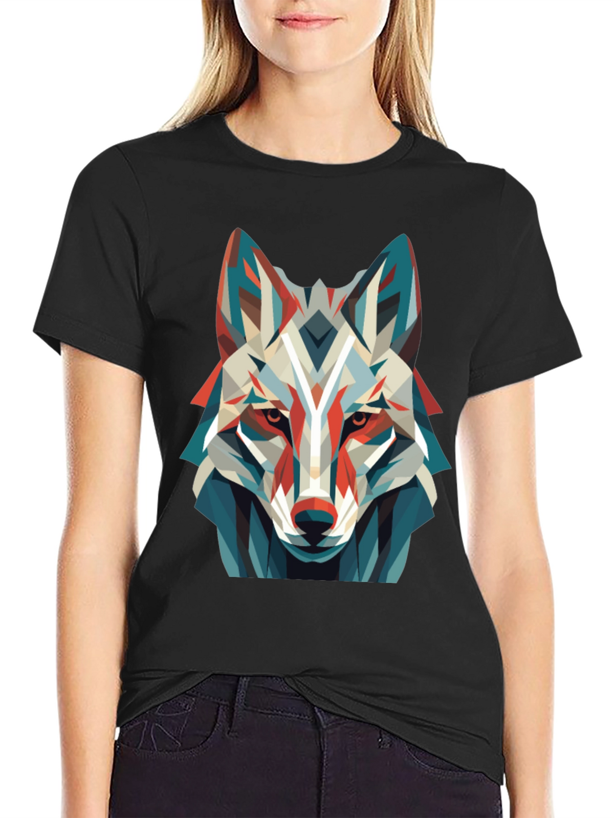 Geometric Wolf Graphic Tee - Modern Art Shirt