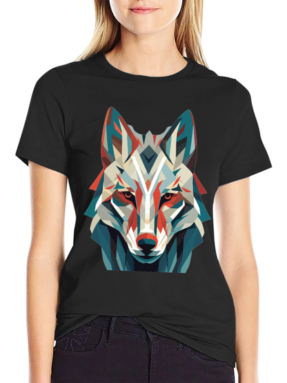 Geometric Wolf Graphic Tee - Modern Art Shirt