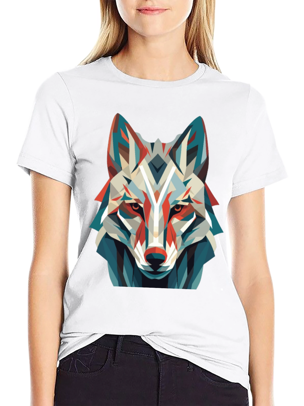 Geometric Wolf Graphic Tee - Modern Art Shirt