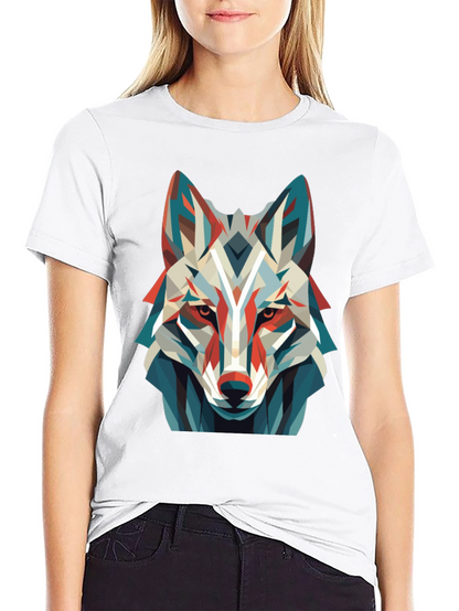 Geometric Wolf Graphic Tee - Modern Art Shirt