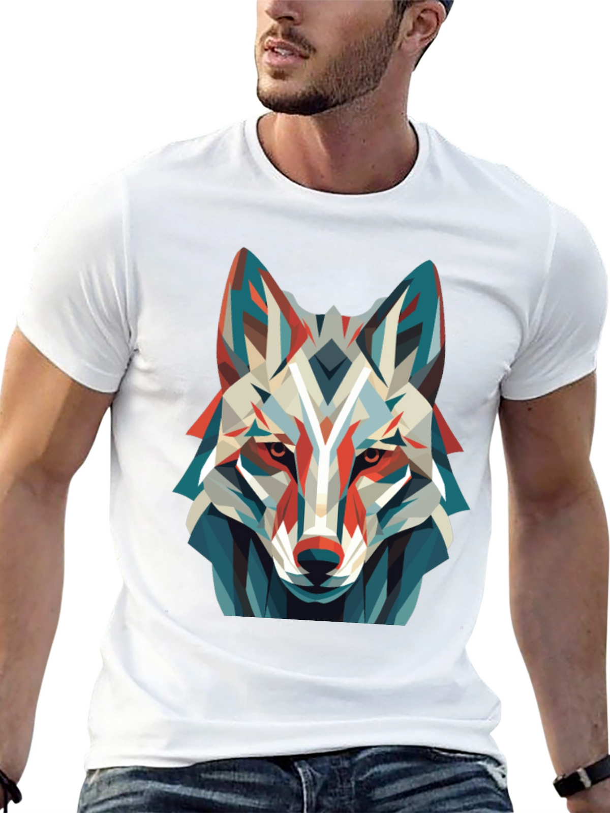 Geometric Wolf Graphic Tee - Modern Art Shirt