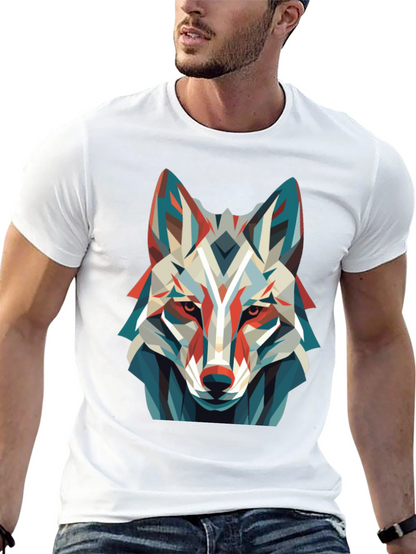 Geometric Wolf Graphic Tee - Modern Art Shirt