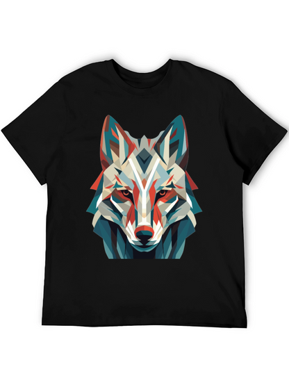Geometric Wolf Graphic Tee - Modern Art Shirt