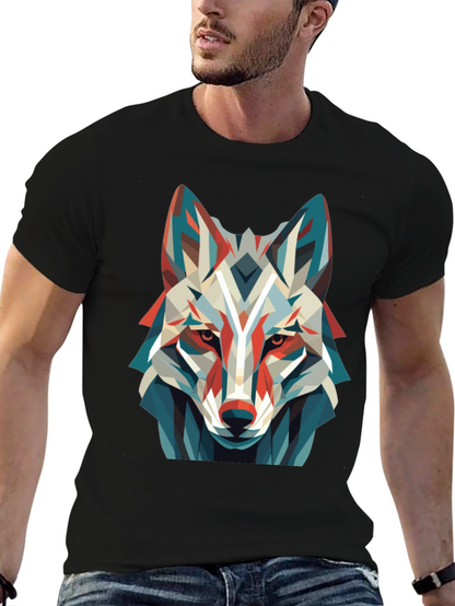 Geometric Wolf Graphic Tee - Modern Art Shirt