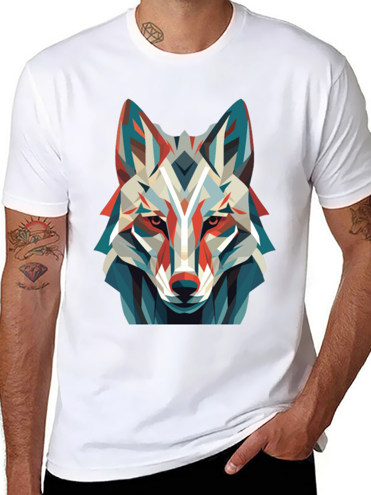Geometric Wolf Graphic Tee - Modern Art Shirt