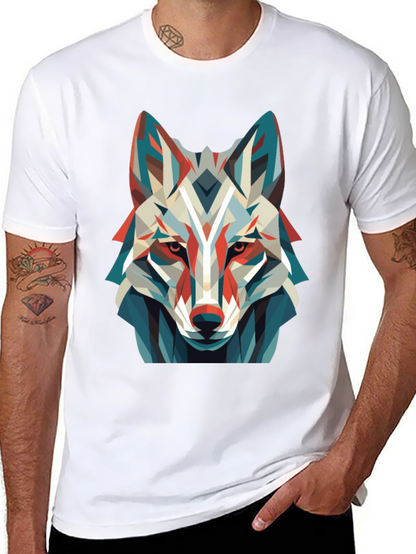 Geometric Wolf Graphic Tee - Modern Art Shirt