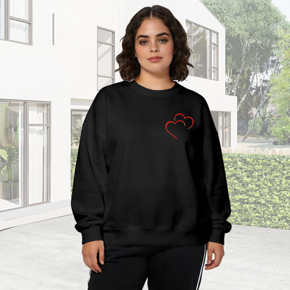 Chic Double Red Outline Heart Chest Graphic Crewneck Sweatshirt