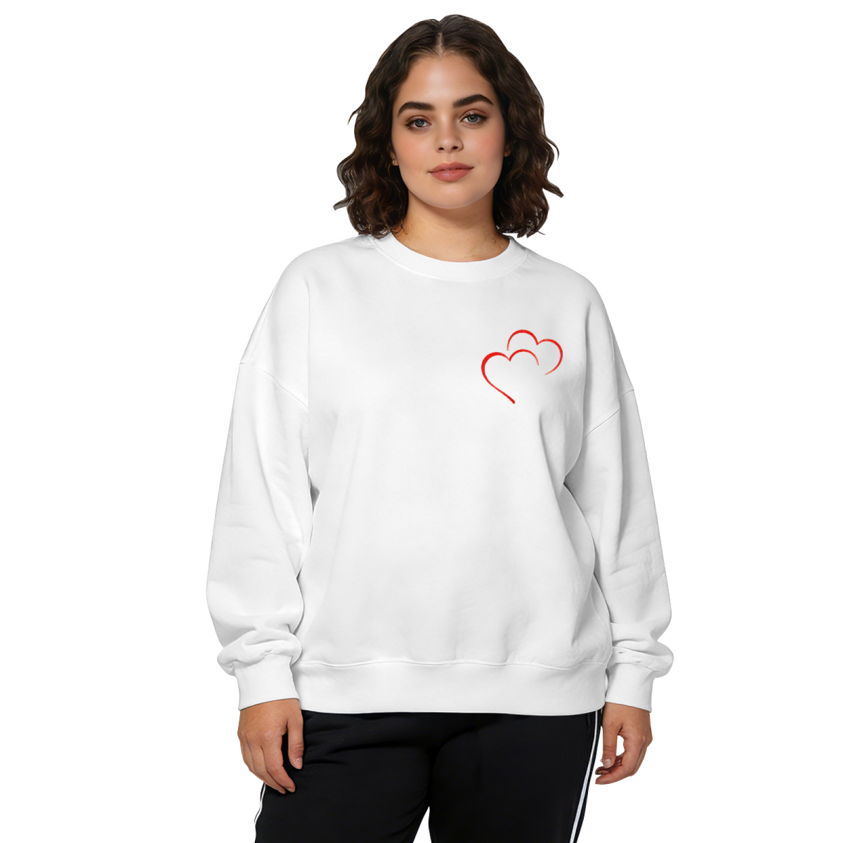 Chic Double Red Outline Heart Chest Graphic Crewneck Sweatshirt