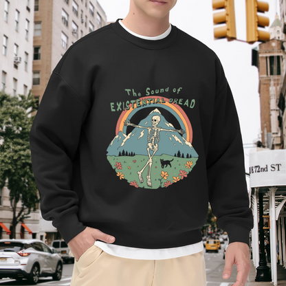 The Sound of Existential Dread Skeleton Mountain Art Crewneck Sweatshirt