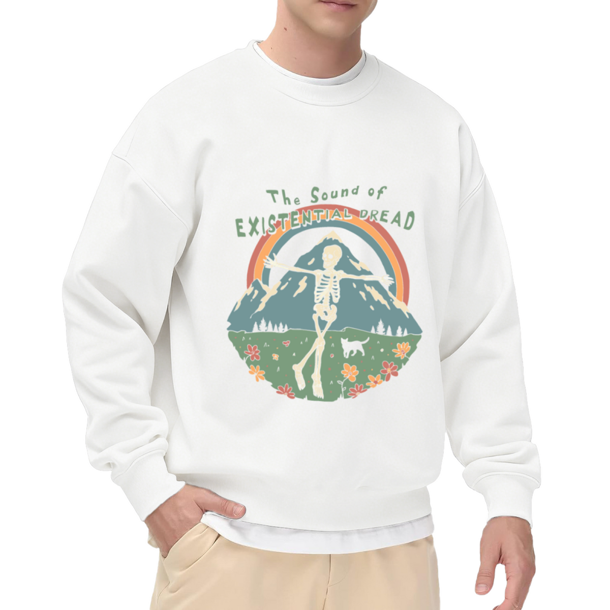 The Sound of Existential Dread Skeleton Mountain Art Crewneck Sweatshirt