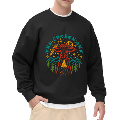 The Chosen One UFO Alien Meditation Crewneck Sweatshirt, Psychedelic Outer Space Graphic Pullover