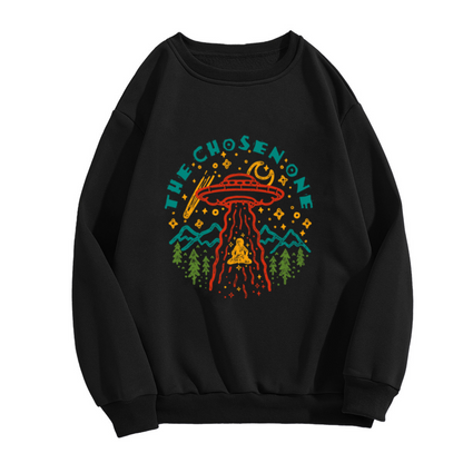 The Chosen One UFO Alien Meditation Crewneck Sweatshirt, Psychedelic Outer Space Graphic Pullover