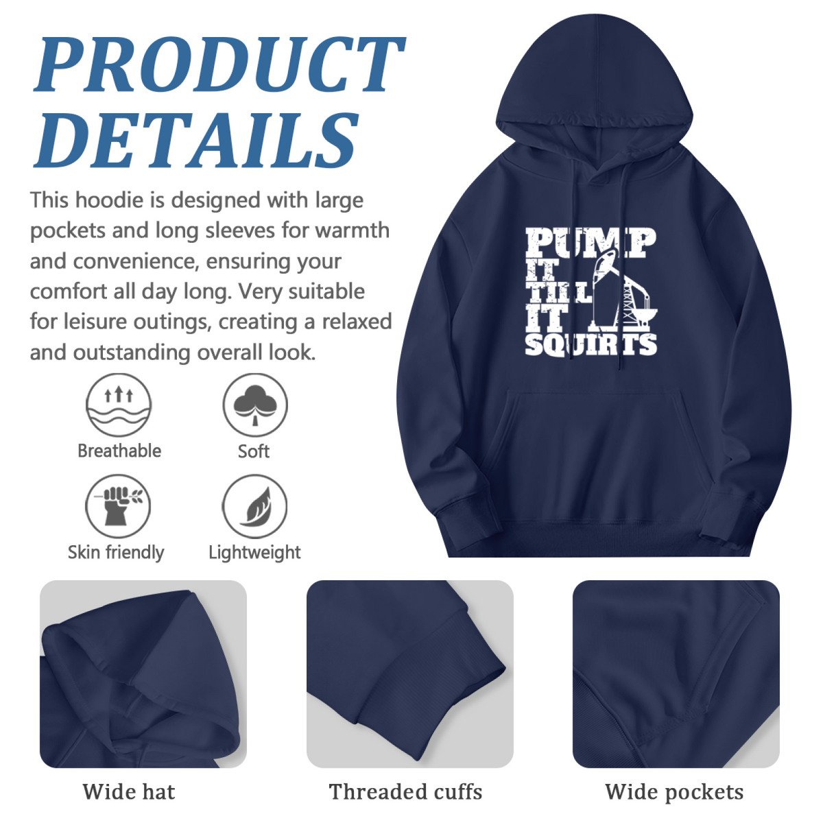 Oil Pump Pump It Till It Squirts Navy Hoodie, Cozy Oil Worker Street Sweatshirt