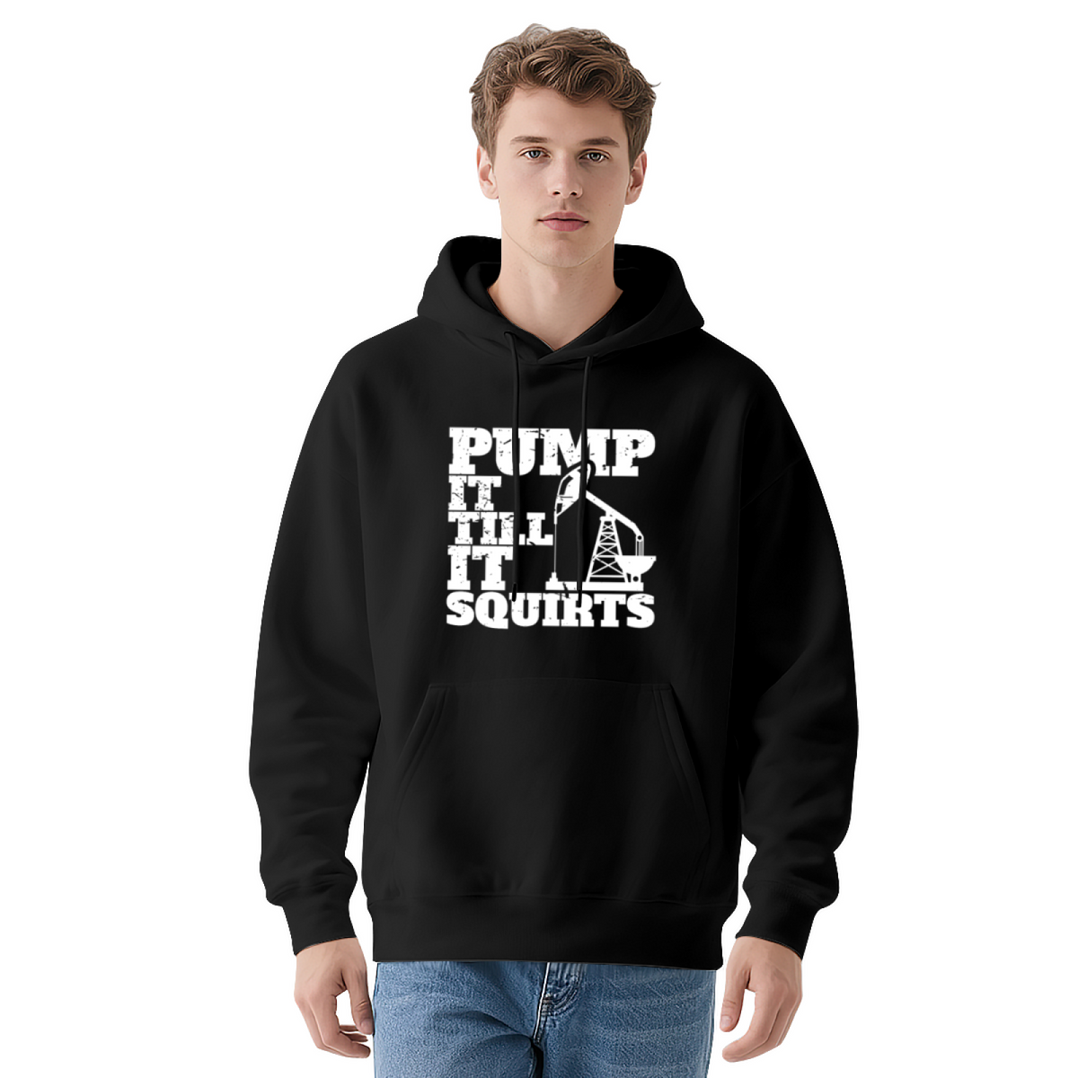 Oil Pump Pump It Till It Squirts Navy Hoodie, Cozy Oil Worker Street Sweatshirt