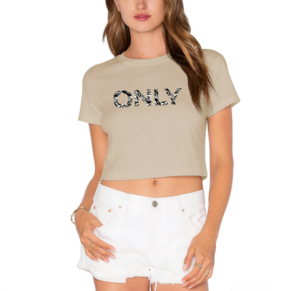 Zebra Striped ONLY Minimal White Crop Top ¨C Simple Trendy Streetwear Short Tee