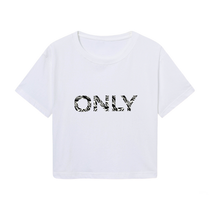 Zebra Striped ONLY Minimal White Crop Top ¨C Simple Trendy Streetwear Short Tee