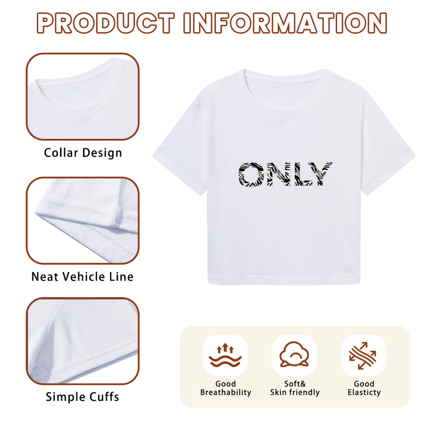 Zebra Striped ONLY Minimal White Crop Top ¨C Simple Trendy Streetwear Short Tee