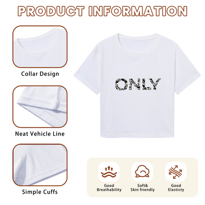Zebra Striped ONLY Minimal White Crop Top ¨C Simple Trendy Streetwear Short Tee