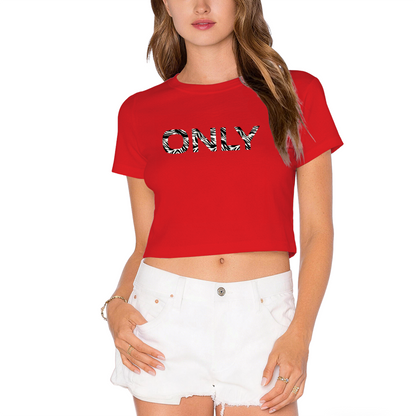 Zebra Striped ONLY Minimal White Crop Top ¨C Simple Trendy Streetwear Short Tee