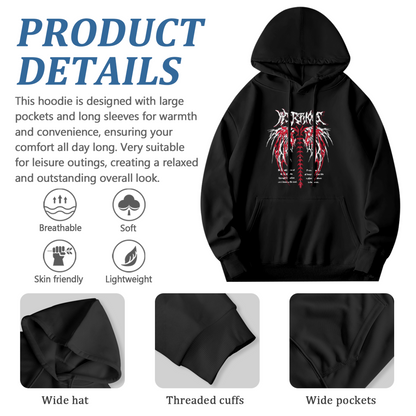 Dark Metal?Style Skeleton Art Graphic Black Hoodie