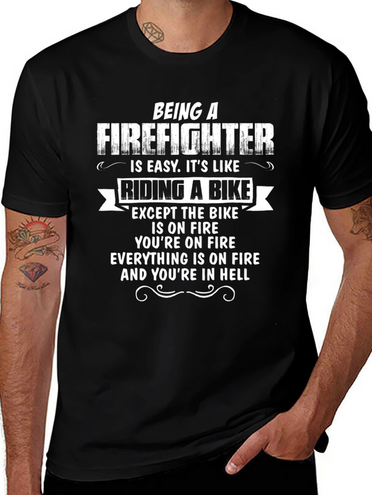 Firefighter Humor T-Shirt - Riding a Bike in Hell