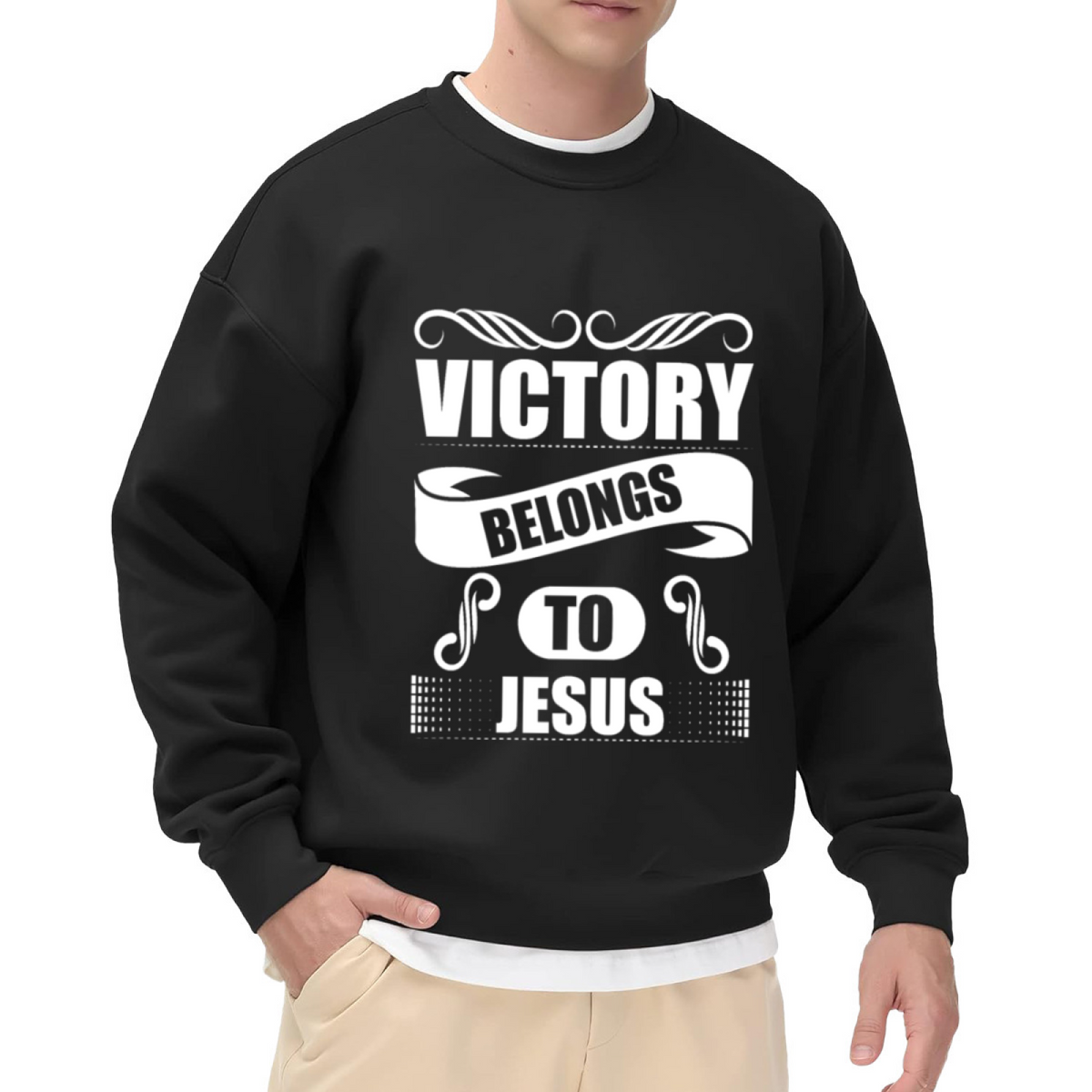 Victory Belongs To Jesus Faith Religious Statement Crewneck Sweatshirt