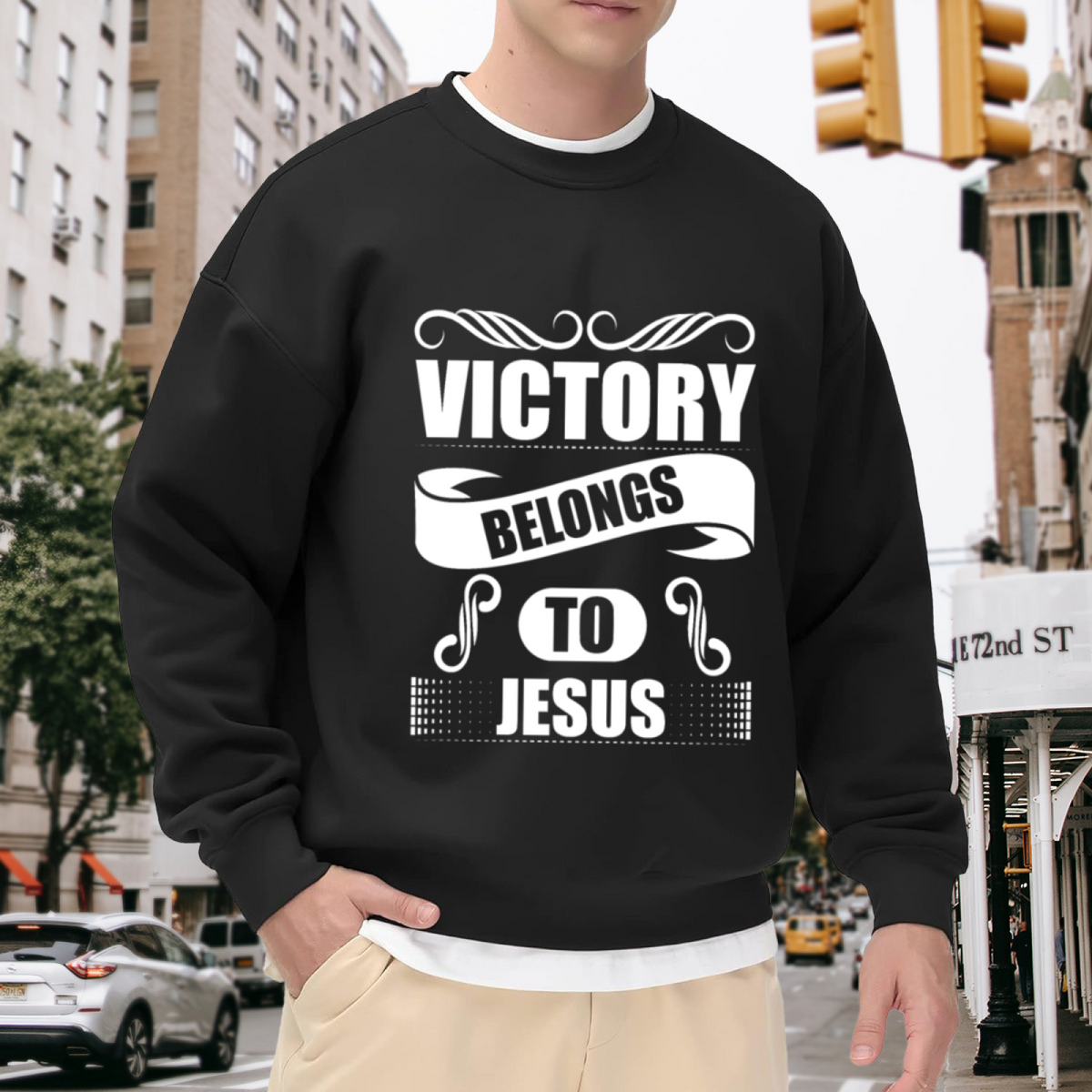 Victory Belongs To Jesus Faith Religious Statement Crewneck Sweatshirt