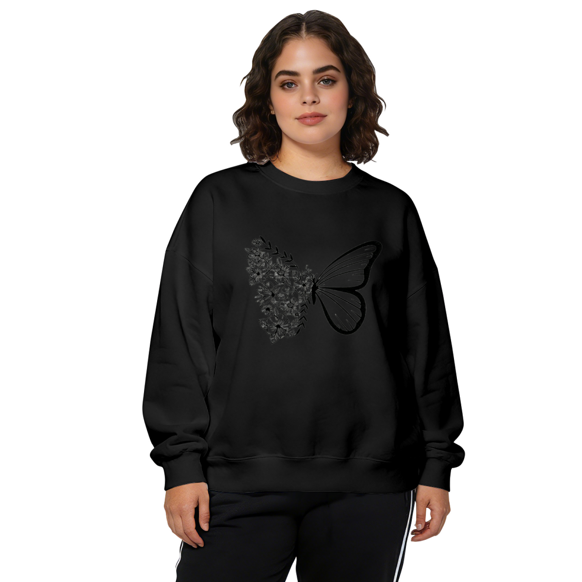 Half Floral Half Butterfly Art Minimal Crewneck Sweatshirt