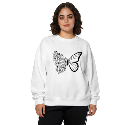 Half Floral Half Butterfly Art Minimal Crewneck Sweatshirt