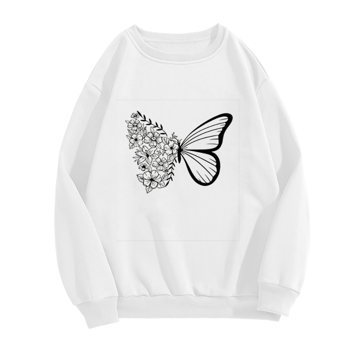 Half Floral Half Butterfly Art Minimal Crewneck Sweatshirt