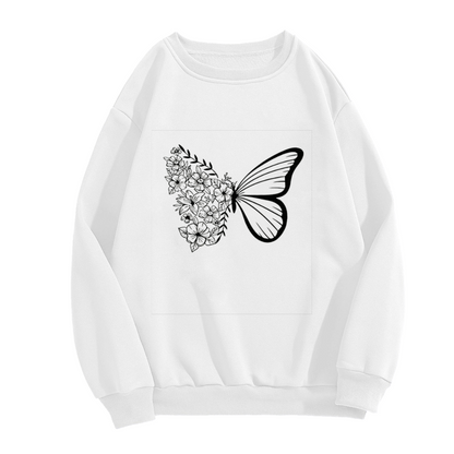 Half Floral Half Butterfly Art Minimal Crewneck Sweatshirt