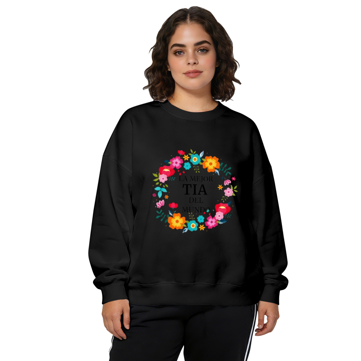 La Mejor Tia Del Mundo Colorful Floral Wreath Crewneck Sweatshirt