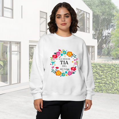 La Mejor Tia Del Mundo Colorful Floral Wreath Crewneck Sweatshirt