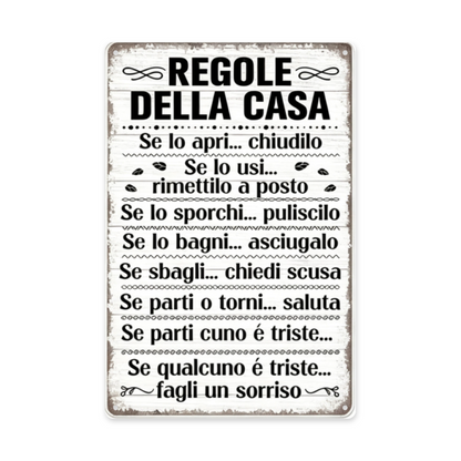 Italian Family House Rules Vintage Wooden Style Tin Sign