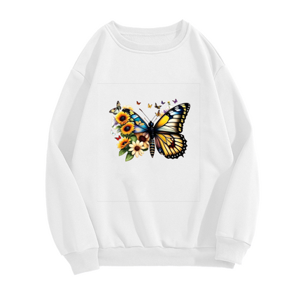 Vivid Butterfly Sunflower Floral Crewneck Sweatshirt