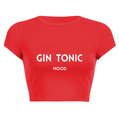 Gin Tonic Mood Red Slim Fit Crop Top ¨C Cocktail Lover Y2K Baby Tee