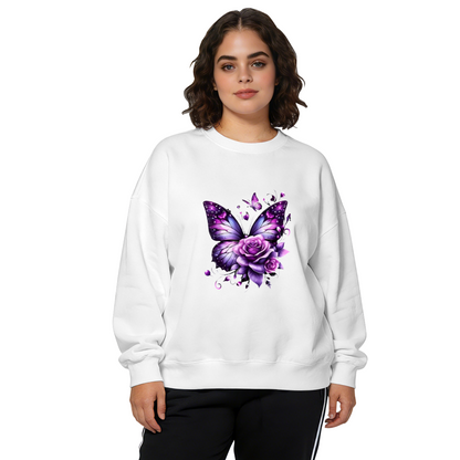 Dreamy Purple Butterfly & Rose Art Crewneck Sweatshirt