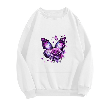 Dreamy Purple Butterfly & Rose Art Crewneck Sweatshirt