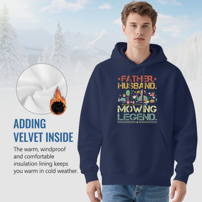 Father Husband Mowing Legend Vintage Navy Hoodie, Dad Cozy Graphic Pullover