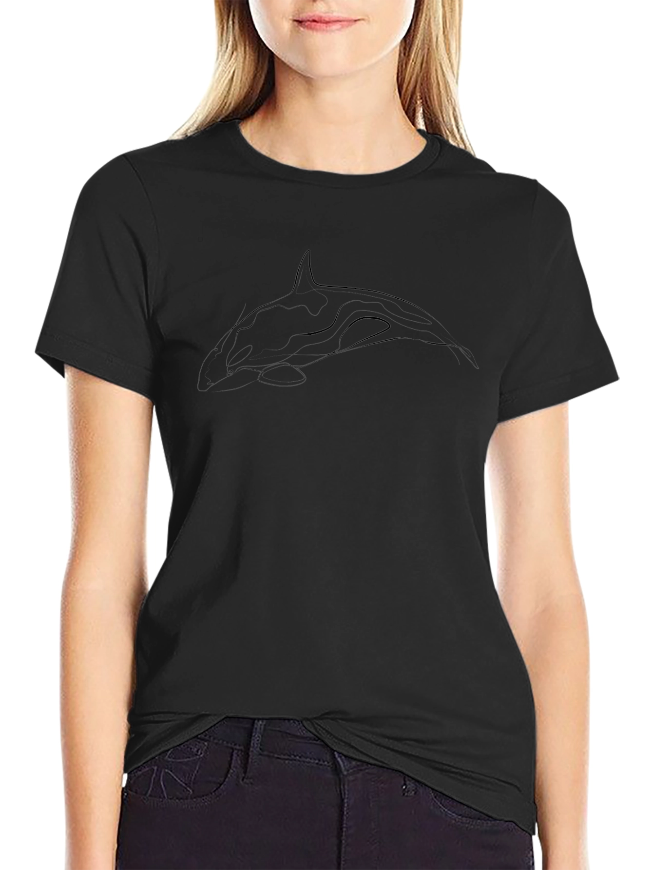 Black Orca Line Art T-Shirt