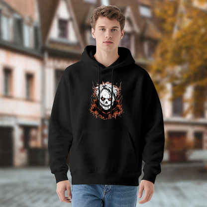 Horror White Hair Skull Dark Style Hoodie, Soft Streetwear Sweatshirt