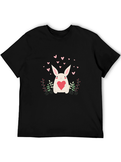 Cute Bunny Heart Graphic Black Tee