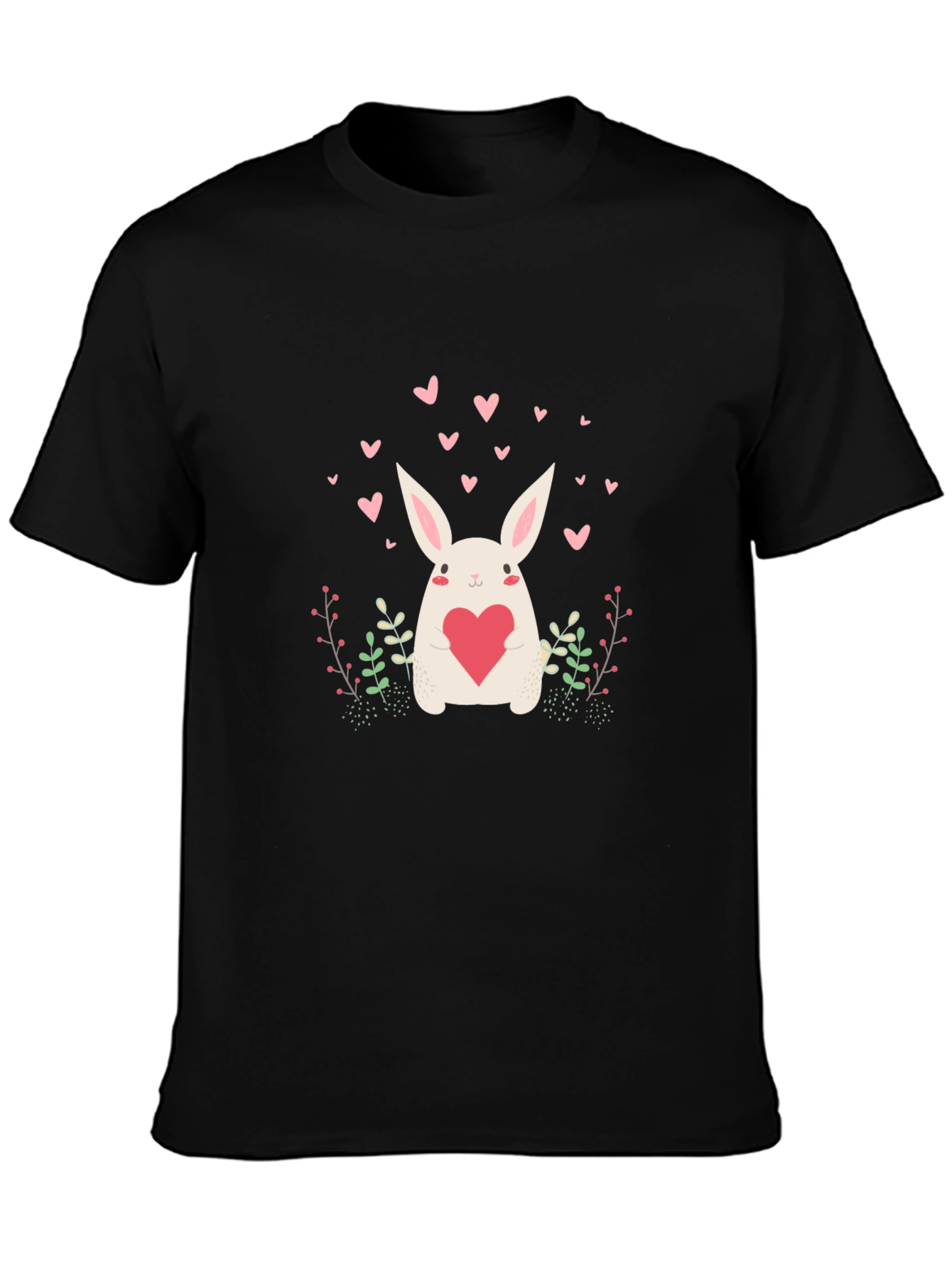 Cute Bunny Heart Graphic Black Tee