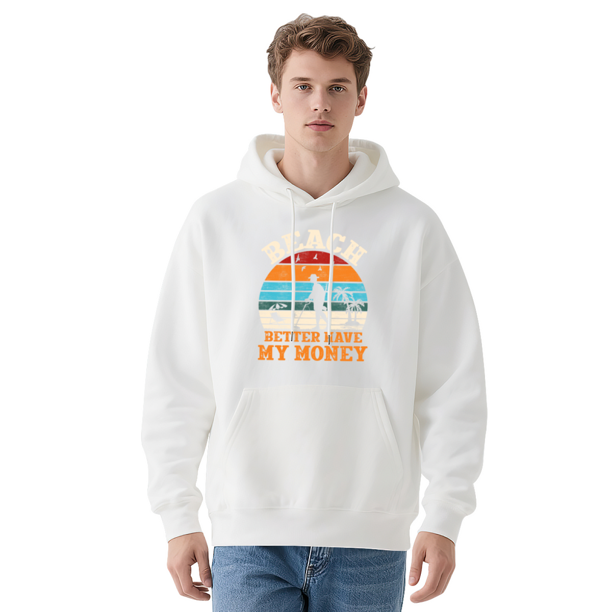 Beach Better Have My Money Retro Gray Hoodie, Unisex Soft Vacation Hoodie